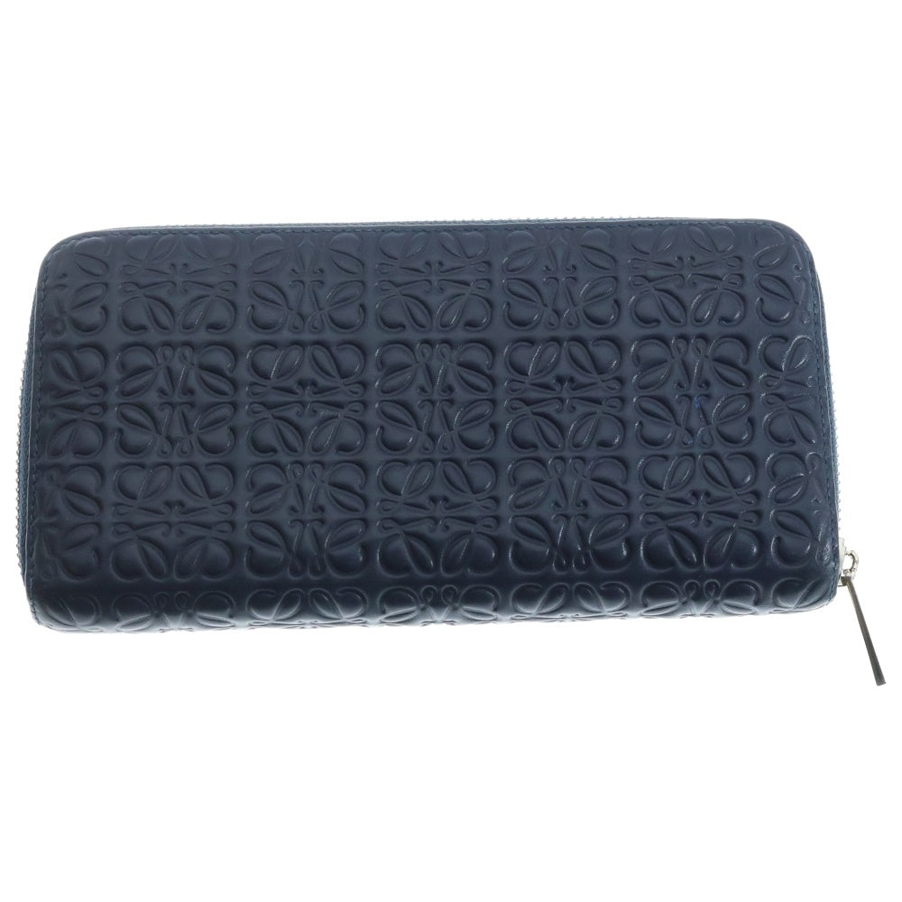 LOEWE(ロエベ) アナグラム ラウンドファスナー長財布 ロングウォレット カードケース ネイビー レザー シルバー金具
