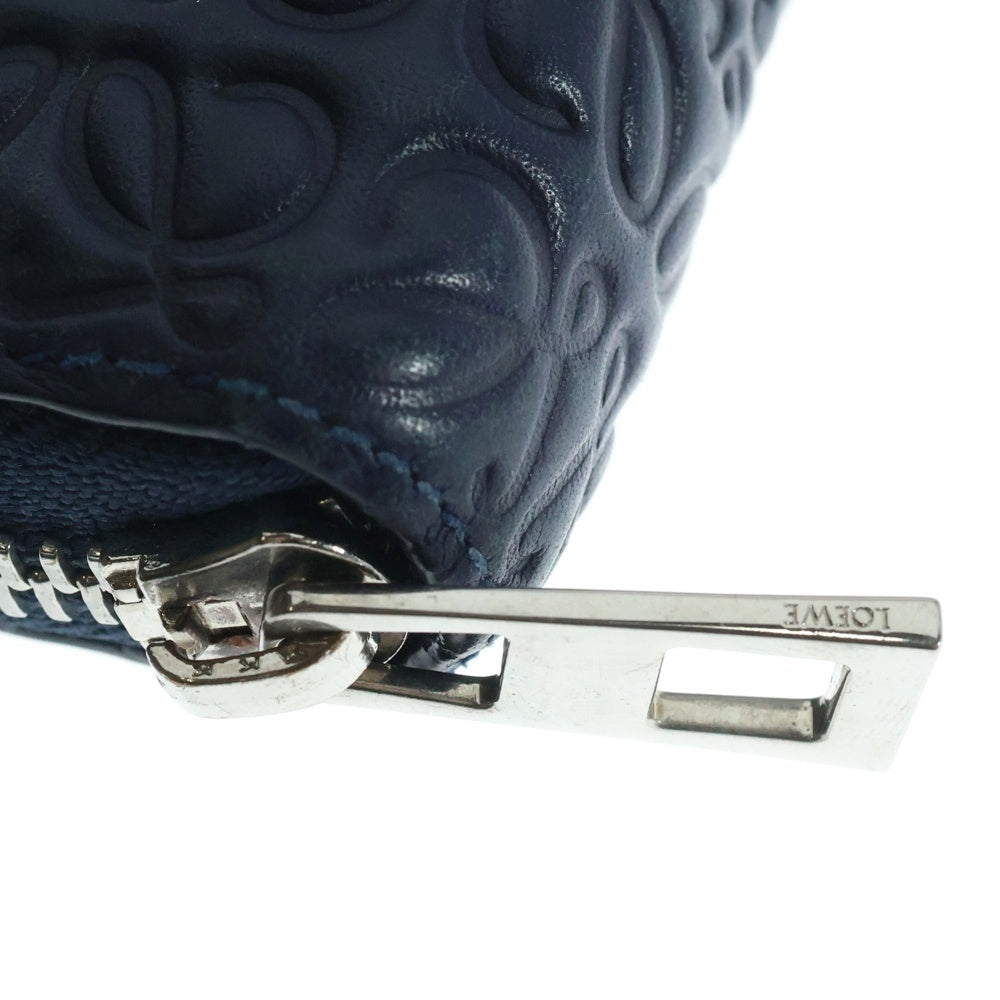 LOEWE(ロエベ) アナグラム ラウンドファスナー長財布 ロングウォレット カードケース ネイビー レザー シルバー金具