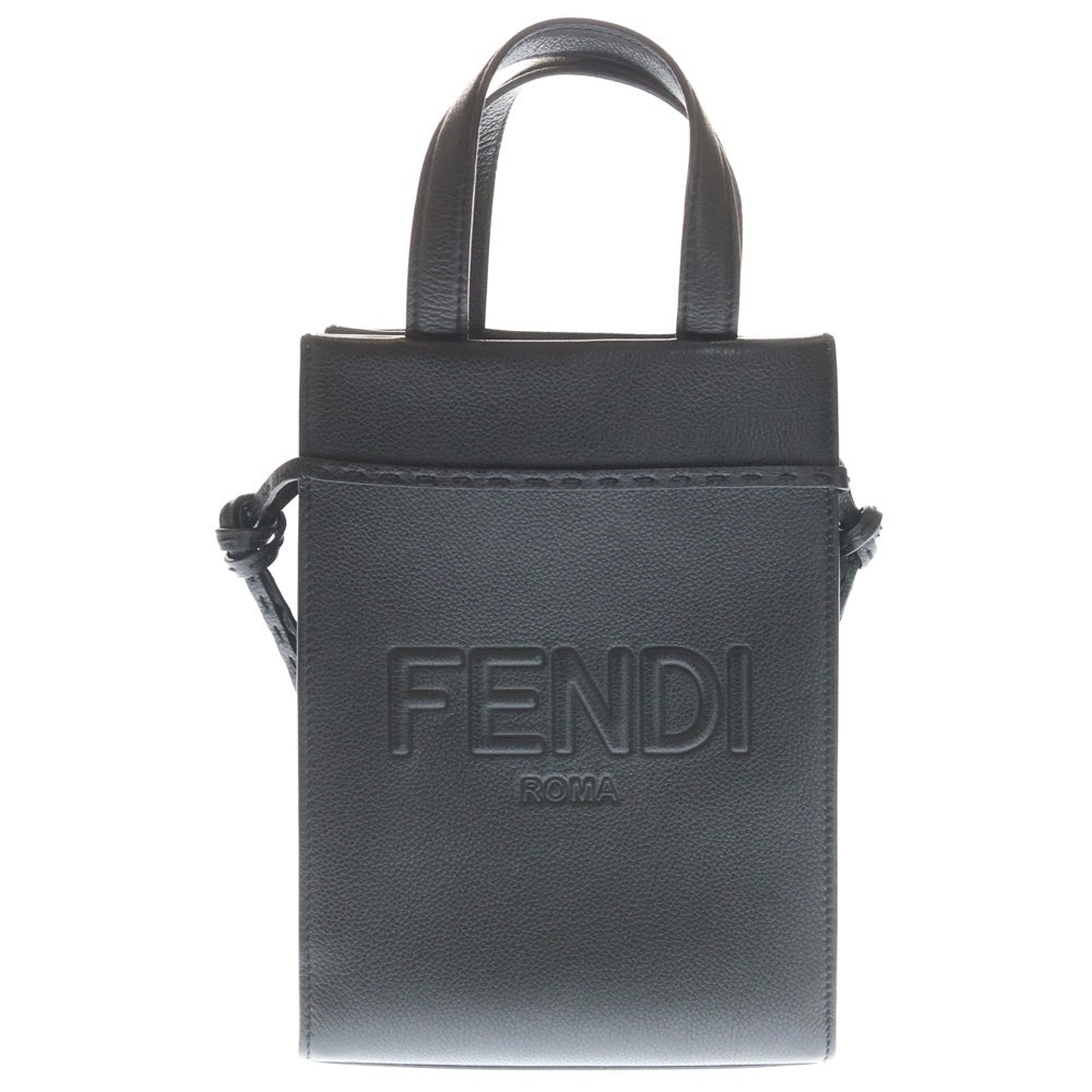 FENDI(フェンディ) サンシャインショッパー ショルダーバッグ ハンドバッグ ブラック レザー ストラップ シルバー金具 レディース