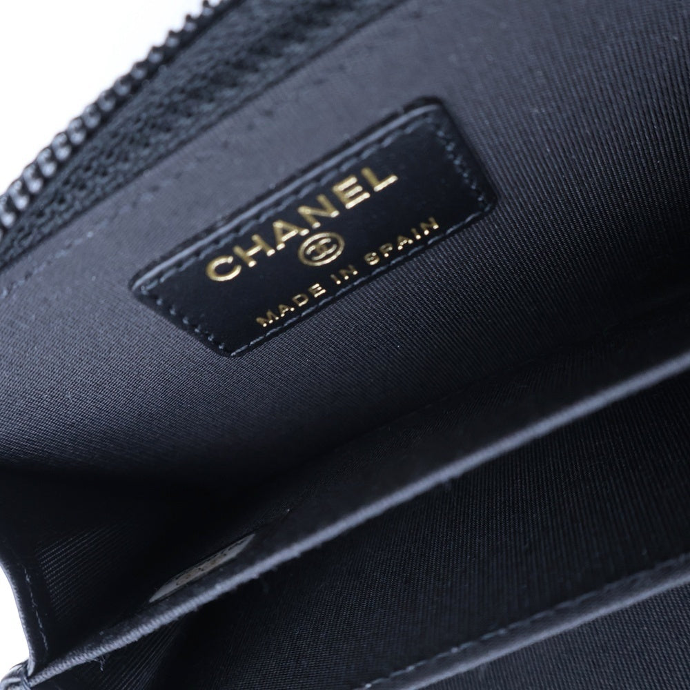 CHANEL(シャネル) ボーイシャネル コンパクトウォレット ミニ財布 コインケース ブラック キャビアスキン ゴールド金具 レディース