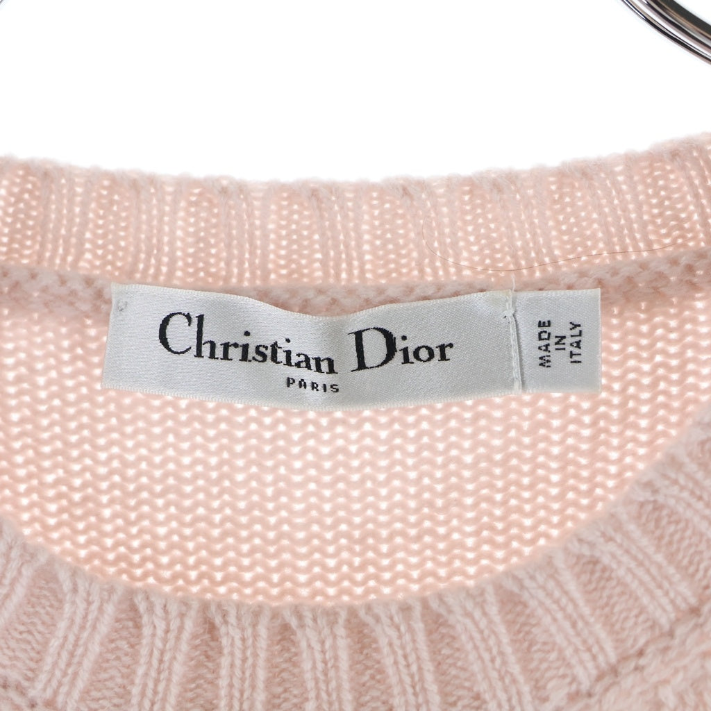 Christian Dior(クリスチャンディオール) ロゴジャガード カシミヤ クルーネック プルオーバー 半袖ニット セーター ピンク レディース 344S98AM003