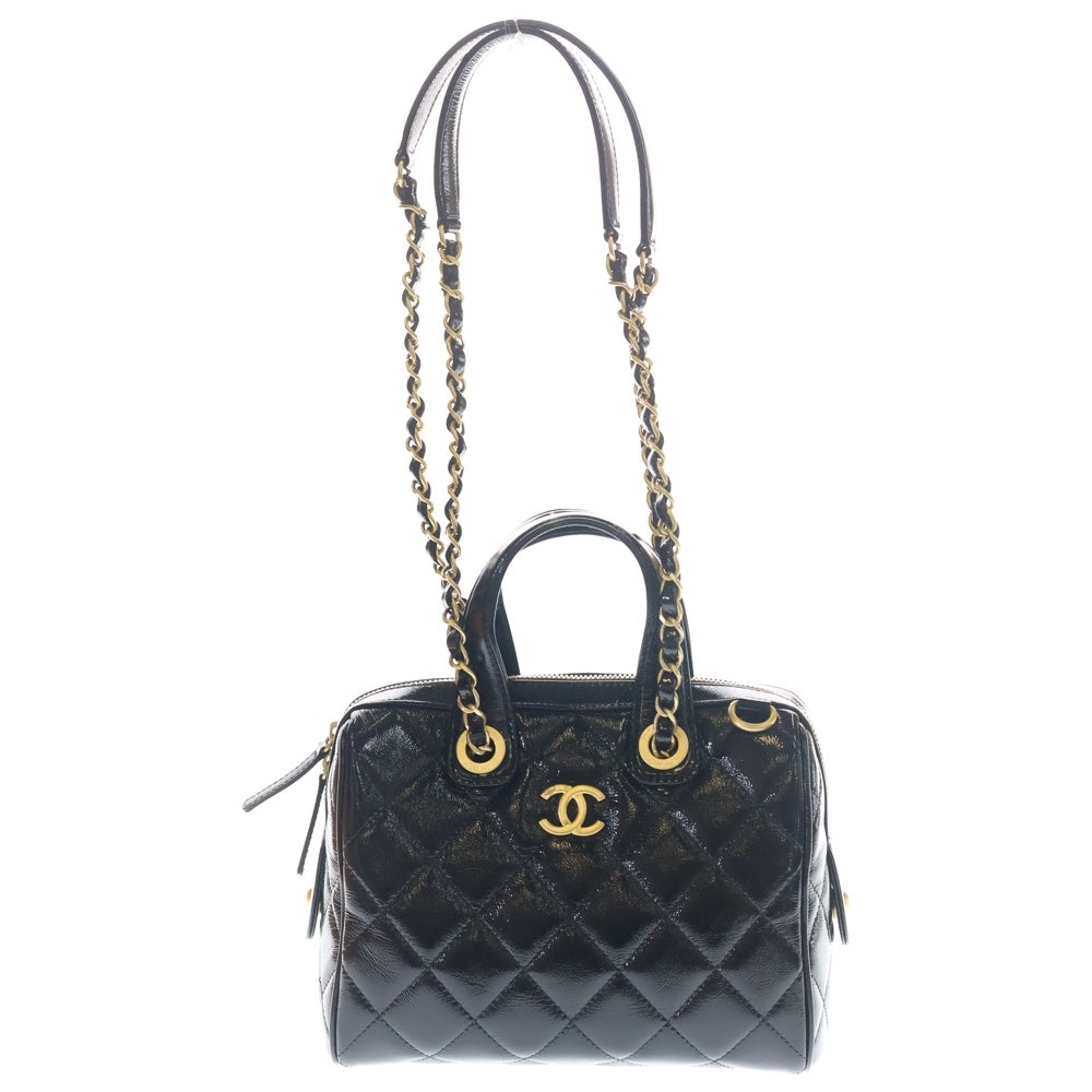 CHANEL(シャネル) 25AW マトラッセ シャイニーパテント 2WAYバッグ チェーンバッグ ショルダーバッグ ミニハンドバッグ ブラック AS5578 ゴールド金具 レディース