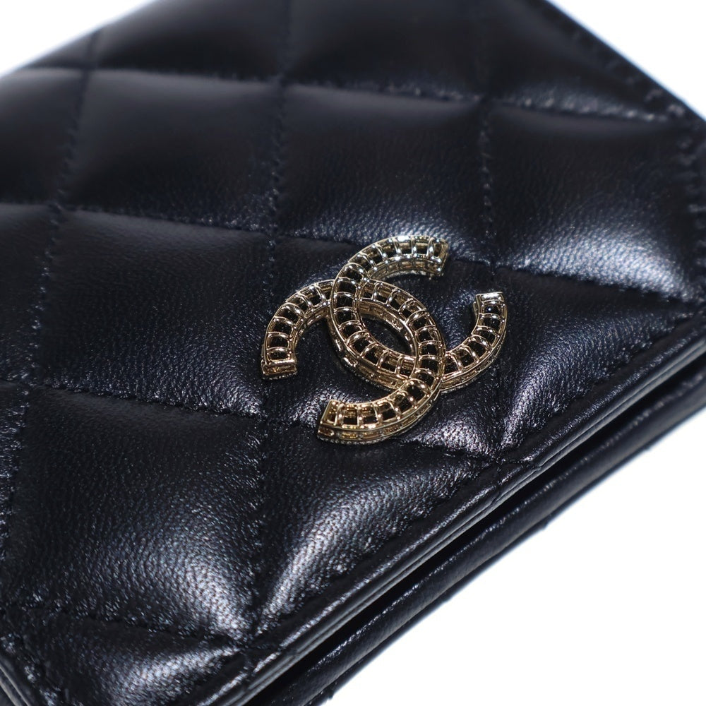 CHANEL(シャネル) 25SS ココマーク スモールフラップウォレット ラムスキン レザー コンパクト 二つ折り財布 ゴールド金具 ブラック AP4487 レディース