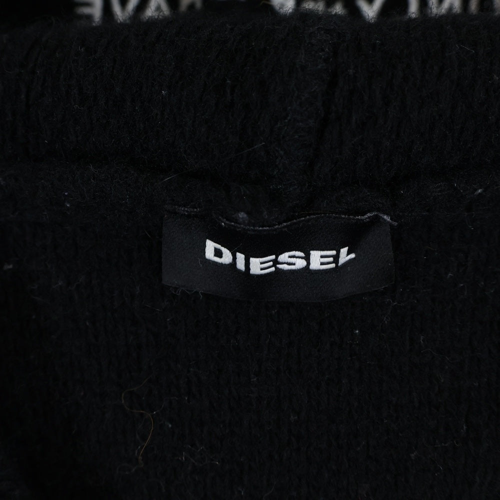DIESEL(ディーゼル) ロゴ刺繍 プルオーバー ニット パーカー フーディー ブラック
