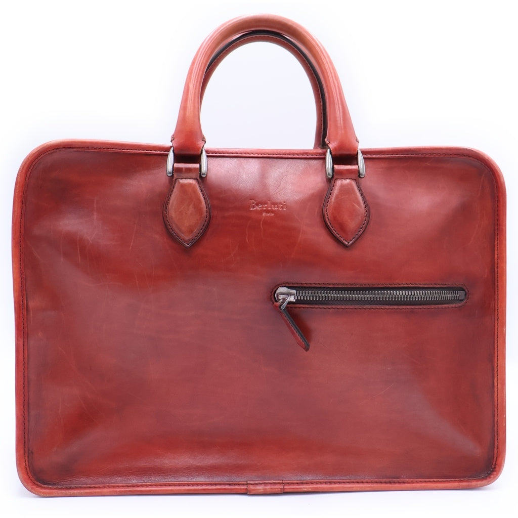 Berluti(ベルルッティ) トゥジュール ブリーフケース 2WAYバッグ ハンドバッグ ショルダーバッグ レッド レザー シルバー金具
