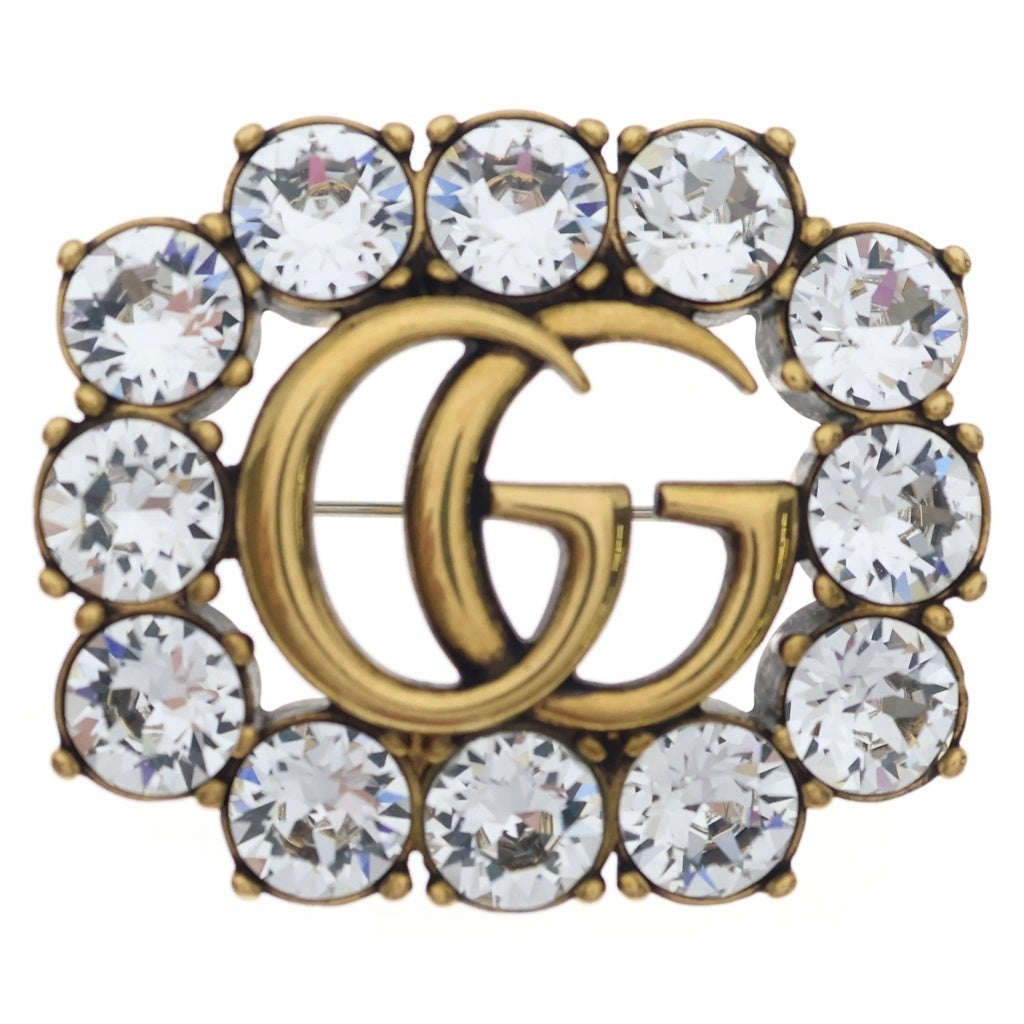 GUCCI(グッチ) GG ラインストーン ピンバッジ ブローチ ゴールド レディース