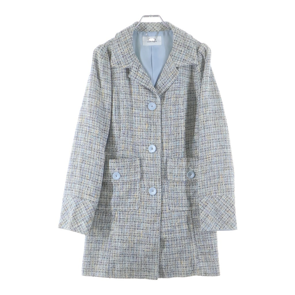 COURREGES(クレージュ) マルチカラーツイード 3B ロングジャケット コート ライトブルー レディース