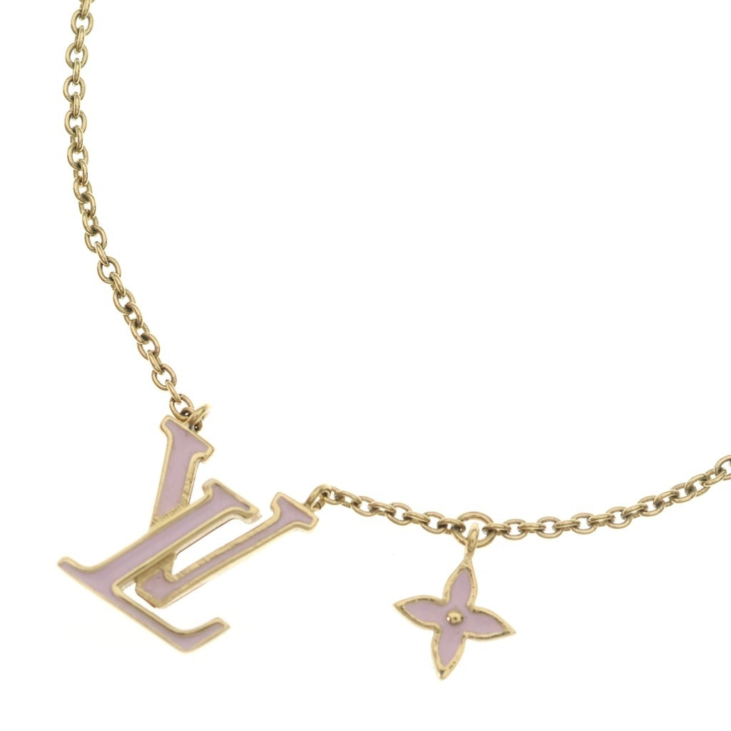 LOUIS VUITTON(ルイヴィトン) コリエ・LV アイコニック ネックレス ペンダント チェーン ゴールド/ピンク エナメル/GP 5.5g M01215 レディース