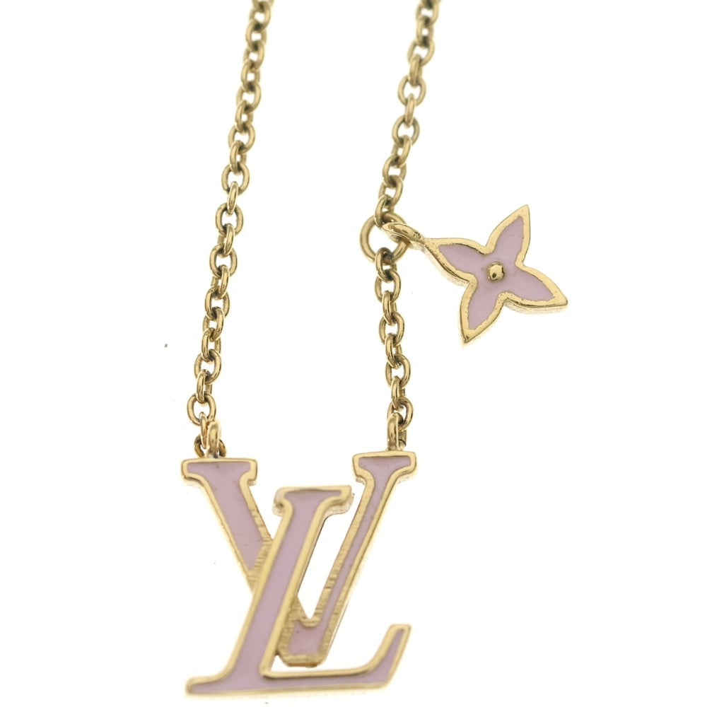 LOUIS VUITTON(ルイヴィトン) コリエ・LV アイコニック ネックレス ペンダント チェーン ゴールド/ピンク エナメル/GP 5.5g M01215 レディース