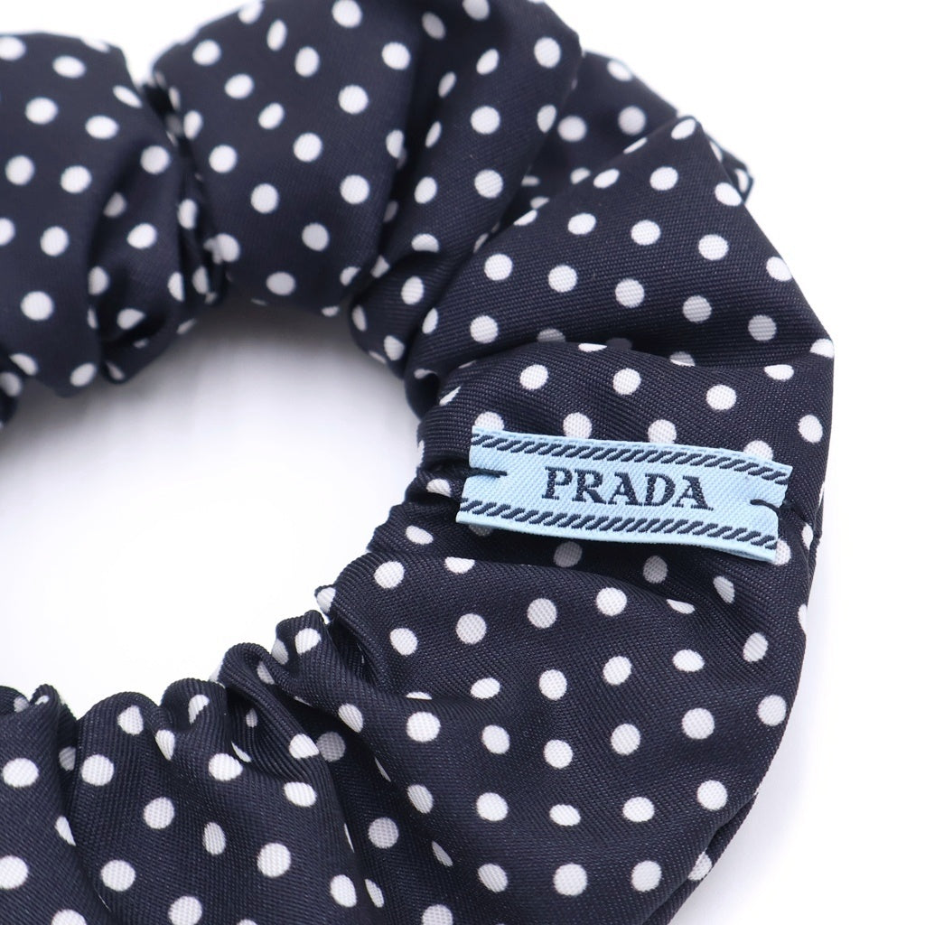 PRADA(プラダ) シュシュ テスート ダークネイビー×ホワイト ドット ナイロン レディース