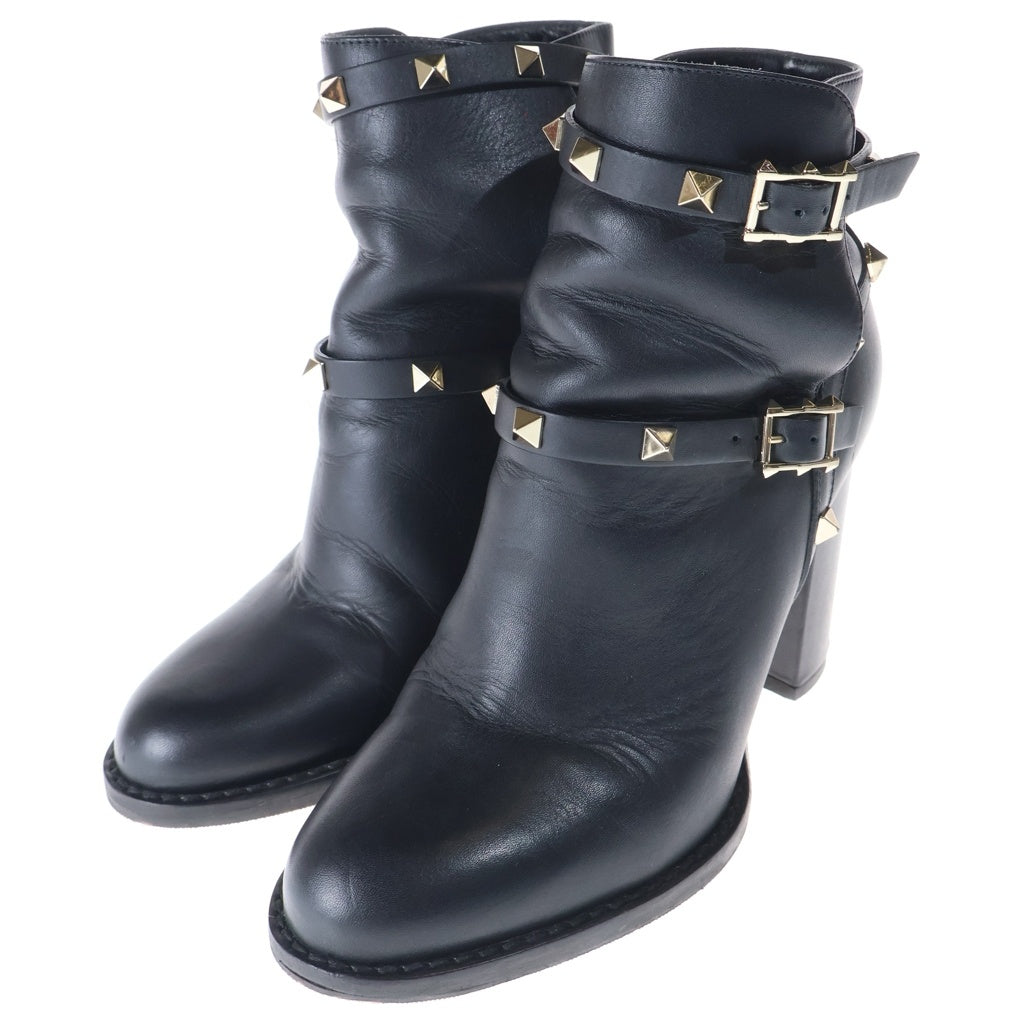 VALENTINO(ヴァレンティノ) ロックスタッズ ストラップ ショートブーツ シューズ ブラック レディース