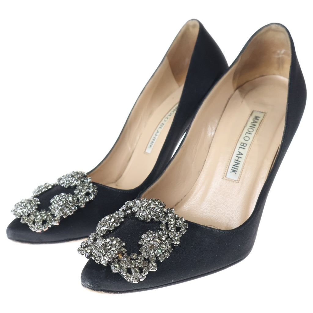 MANOLO BLAHNIK(マノロブラニク) ビジューバックル サテン ヒール パンプス シューズ ブラック レディース