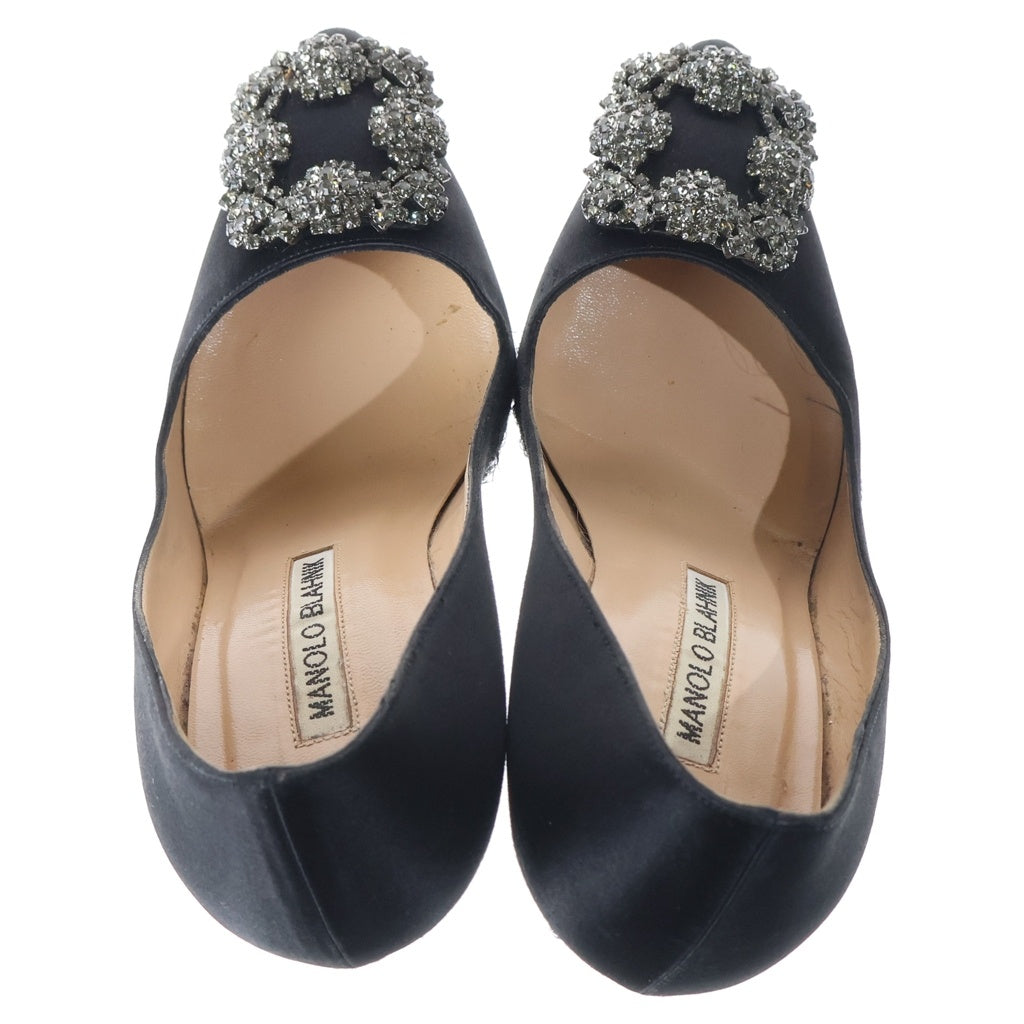 MANOLO BLAHNIK(マノロブラニク) ビジューバックル サテン ヒール パンプス シューズ ブラック レディース