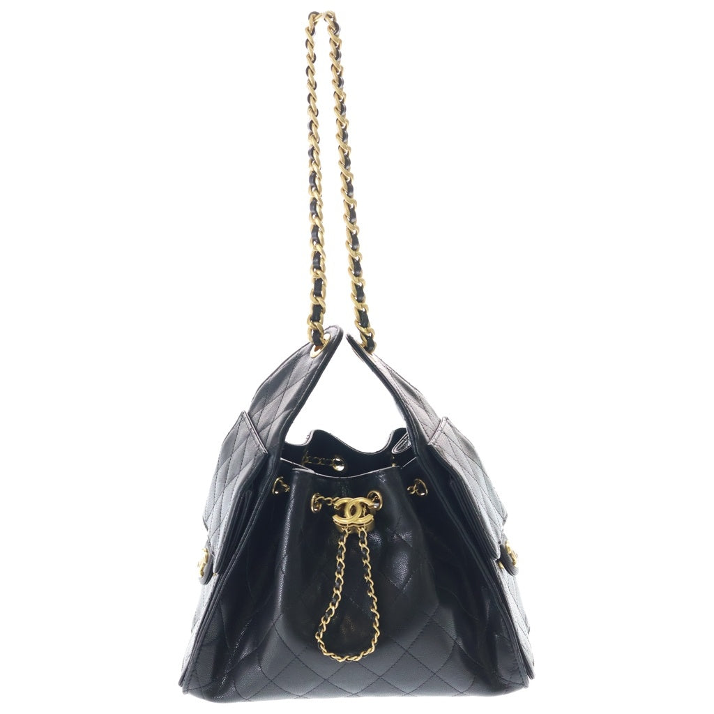 CHANEL(シャネル) シャネル25 スモール ブラック キャビアスキン ハンドバッグ ゴールド金具 AS5293 レディース