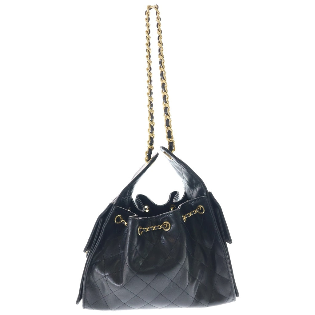 CHANEL(シャネル) シャネル25 スモール ブラック キャビアスキン ハンドバッグ ゴールド金具 AS5293 レディース