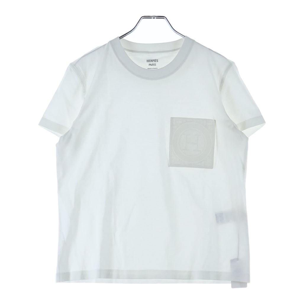 HERMES(エルメス) Hロゴ モザイク 刺繍 クルーネック 半袖Tシャツ カットソー ホワイト レディース