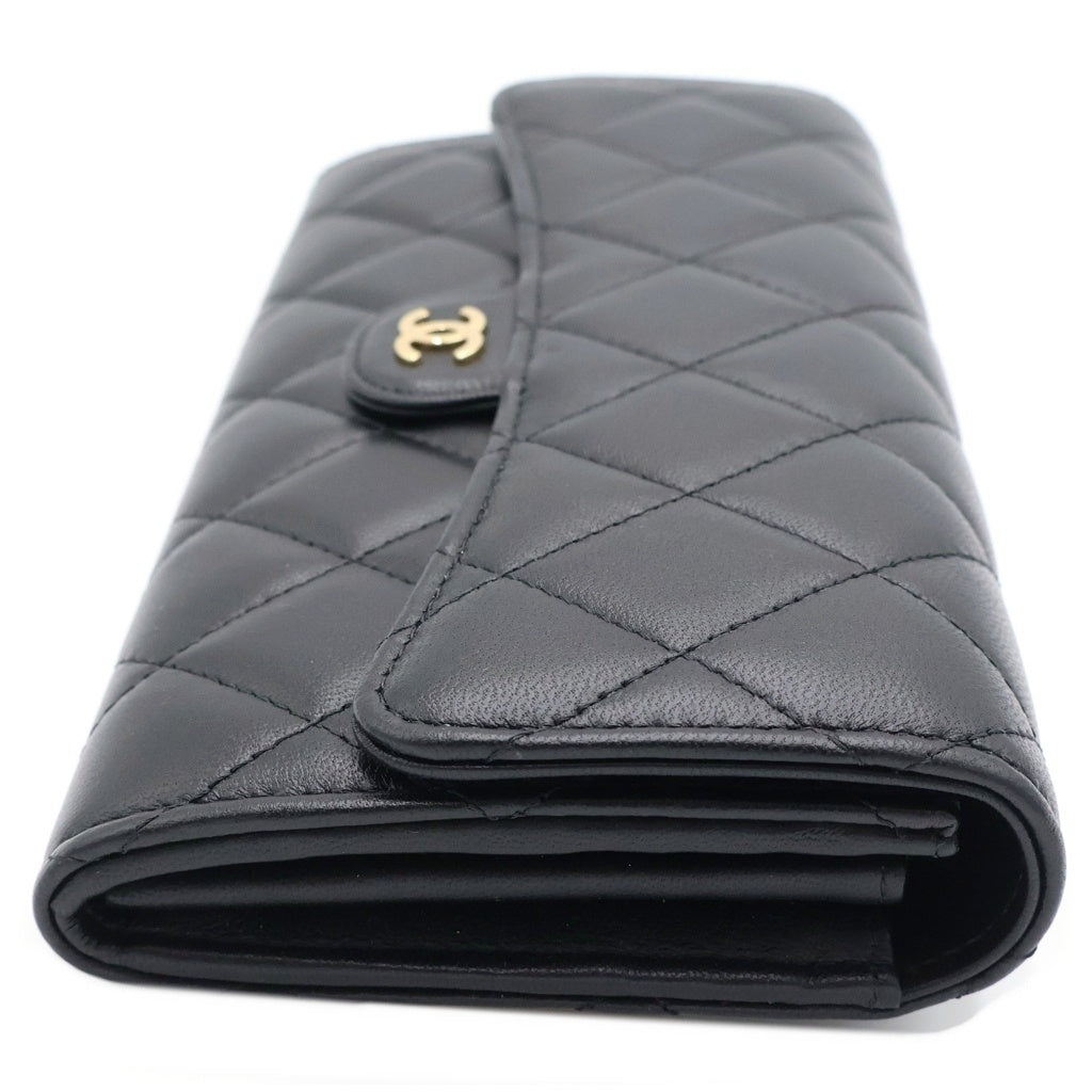 CHANEL(シャネル) マトラッセ ロングフラップ ウォレット 長財布 カードケース ブラック ラムスキン AP0241 ゴールド金具 レディース