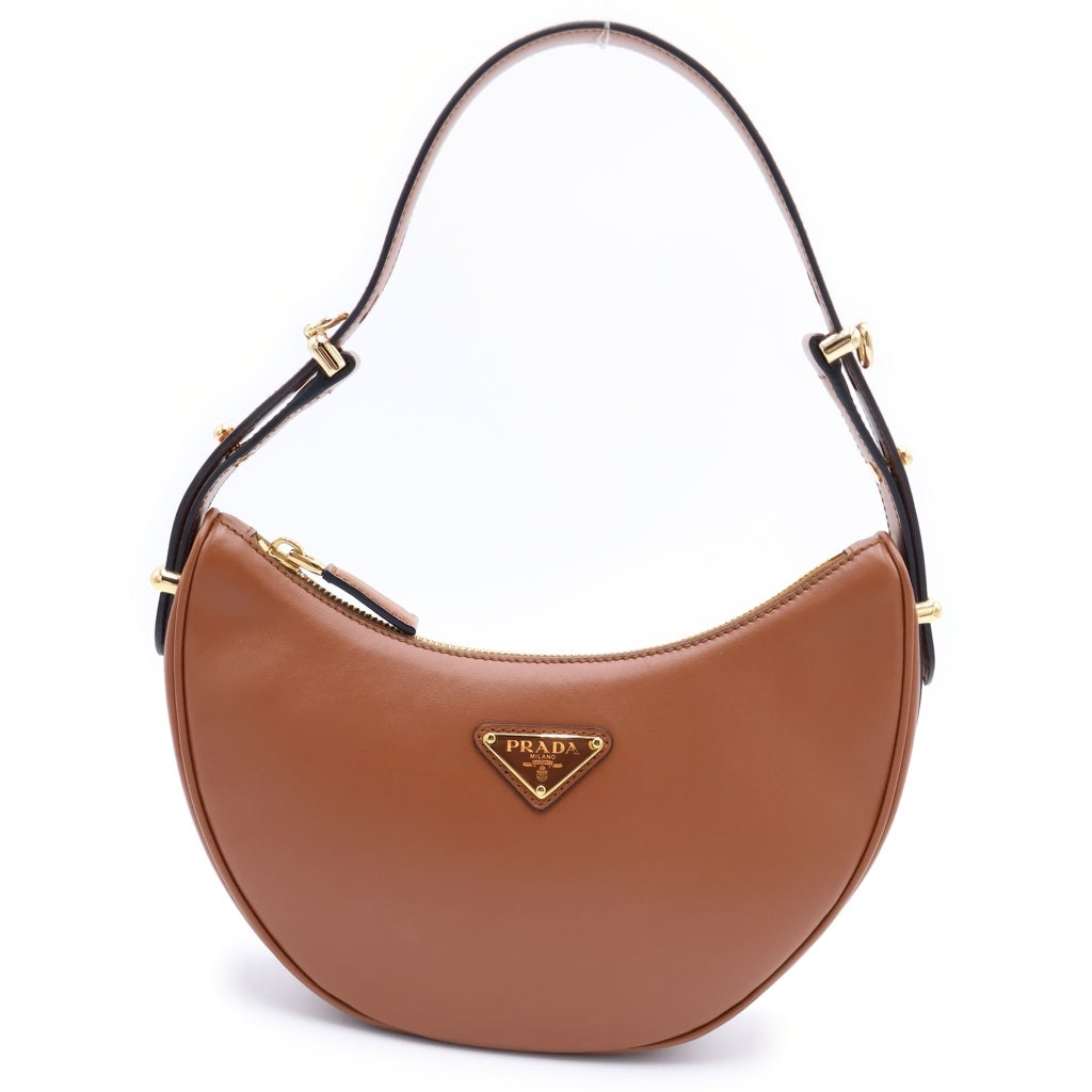 PRADA(プラダ) アーケ ワンハンドルショルダーバッグ ハンドバッグ ブラウンコニャック レザー×ナイロン 1BC194 ゴールド金具 レディース