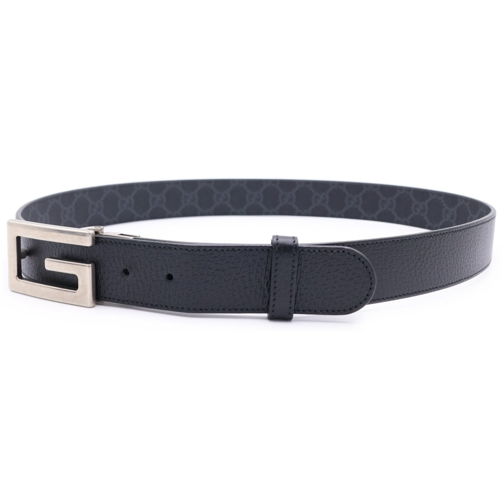 GUCCI(グッチ) スクエアG リバーシブルレザーベルト ブラック シルバー金具