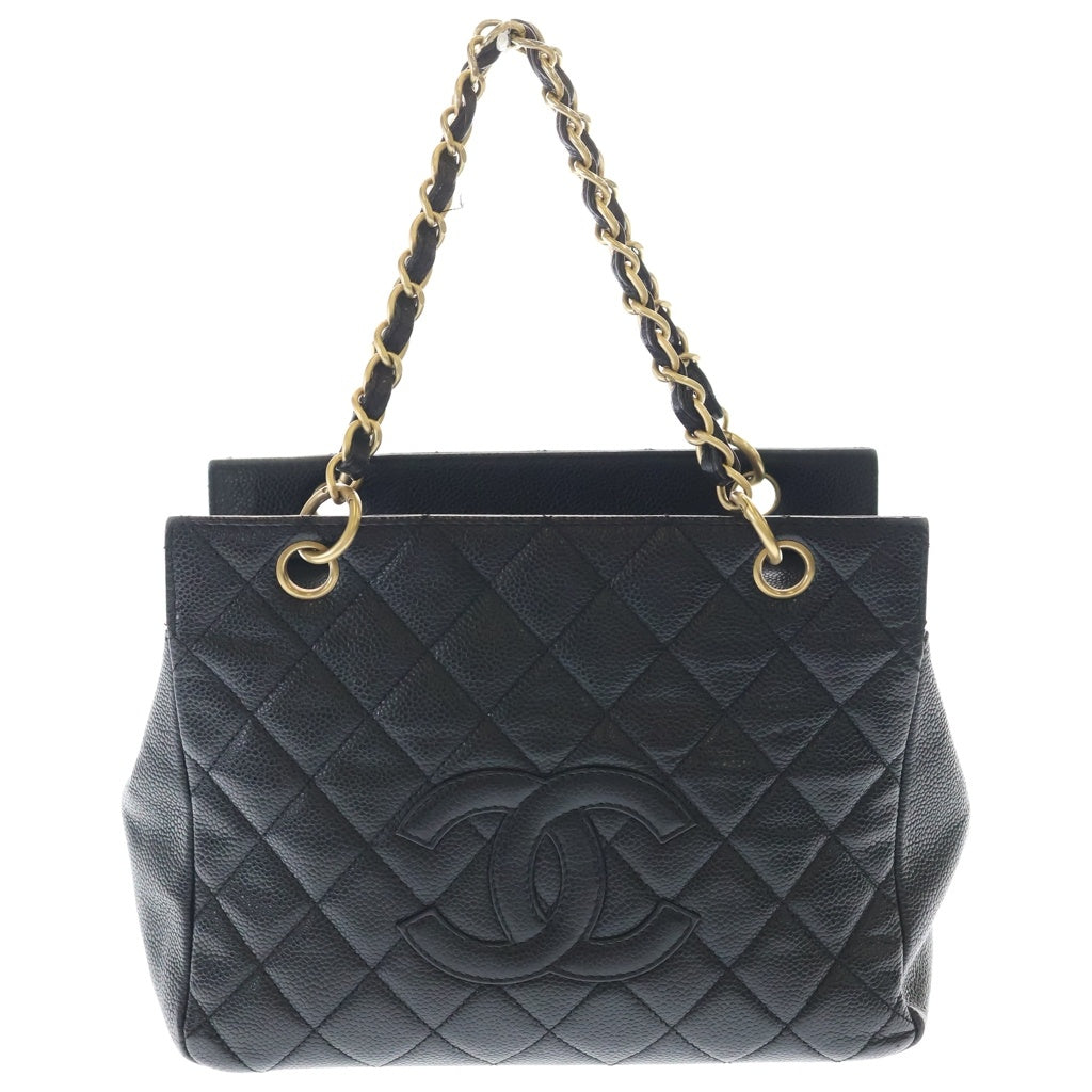 CHANEL(シャネル) マトラッセ プチタイムレス チェーントートバッグ ハンドバッグ ブラック キャビアスキン A18004 ゴールド金具 レディース