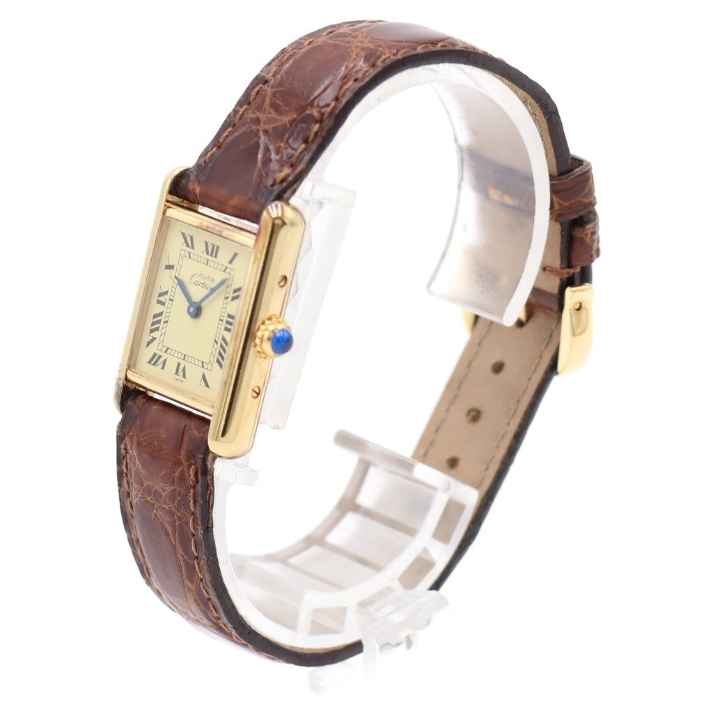 Cartier(カルティエ) マストタンクSM シルバーギルト アイボリー文字盤 レザーベルト クォーツウォッチ 腕時計 ゴールド/ブラウン W1003153 レディース