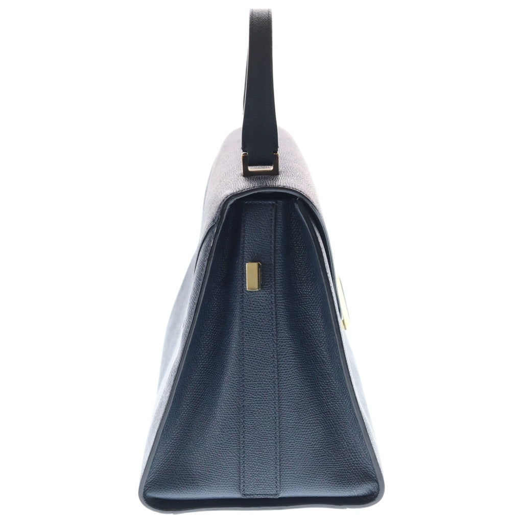 Valextra(ヴァレクストラ) イジィデ ラージ 2WAYバッグ ショルダーバッグ ハンドバッグ ネイビー レザー シルバー金具 レディース