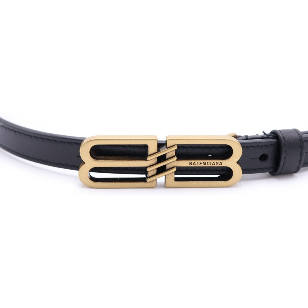 BALENCIAGA(バレンシアガ) BBシグネチャーベルト レザー ブラック ゴールド金具 703105 レディース