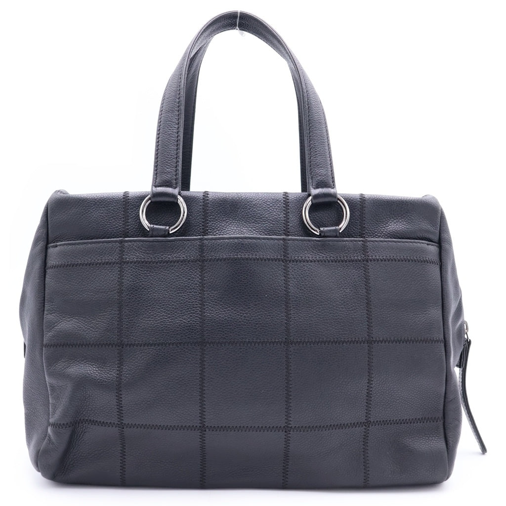 CHANEL(シャネル) チョコバー キャビアスキン ステッチ ハンドバッグ ボストンバッグ シルバー金具 ブラック レディース