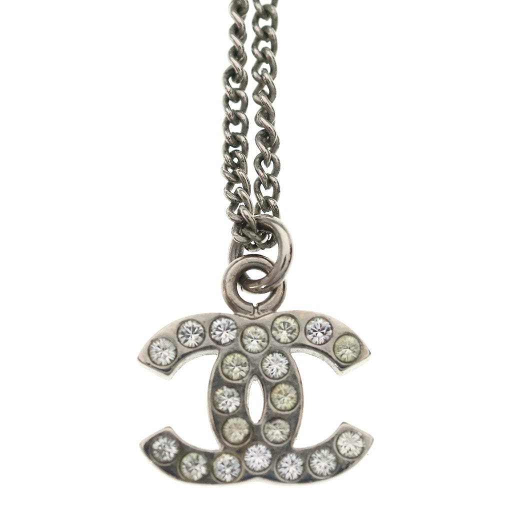 CHANEL(シャネル) ココマーク ラインストーン シルバー ネックレス ペンダント チェーン レディース