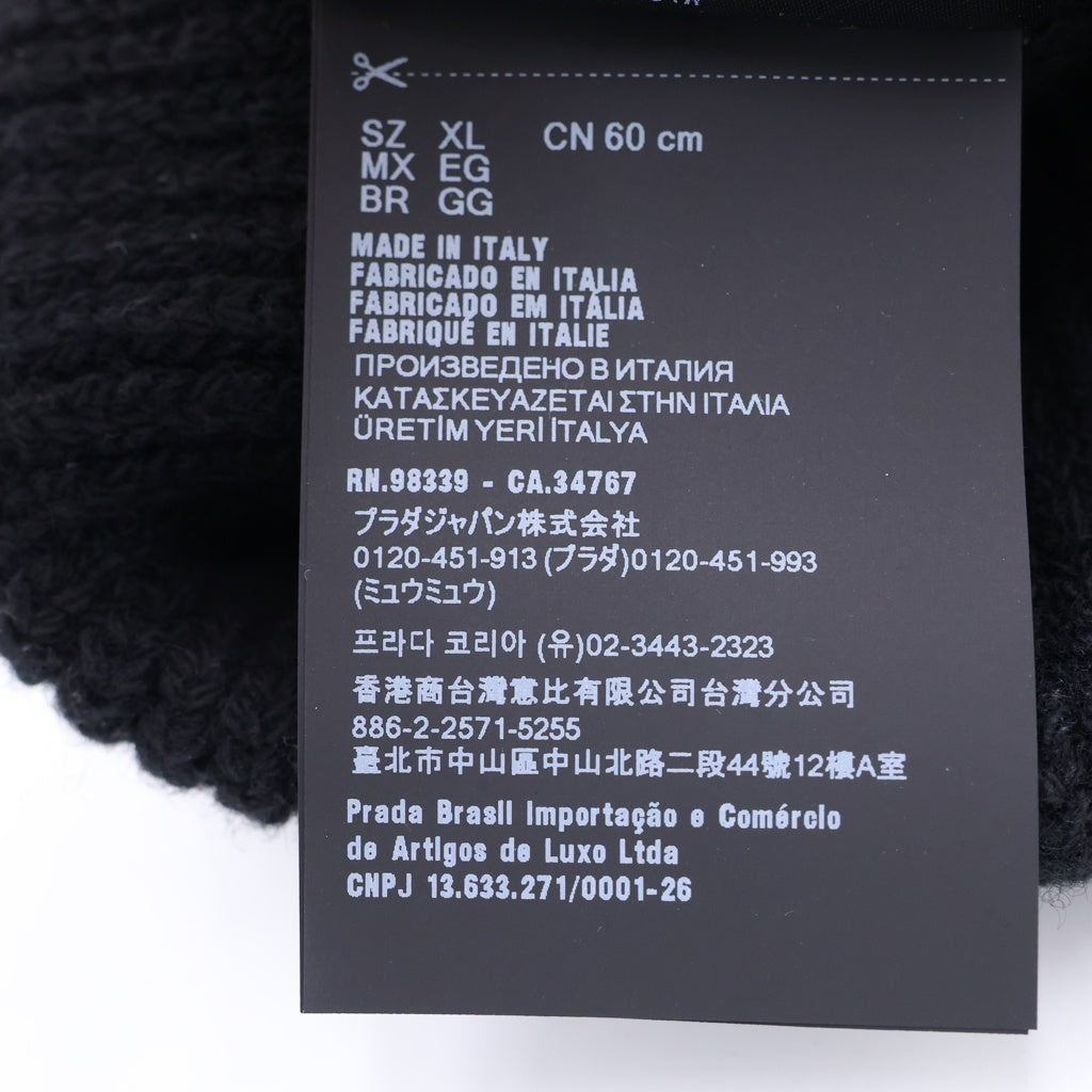 PRADA(プラダ) トライアングルロゴプレート カシミヤ混 ウール ニットキャップ 帽子 ビーニー ブラック 2HC42