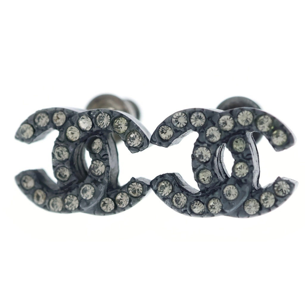 CHANEL(シャネル) ココマーク ラインストーン ピアス ダークシルバー GP レディース
