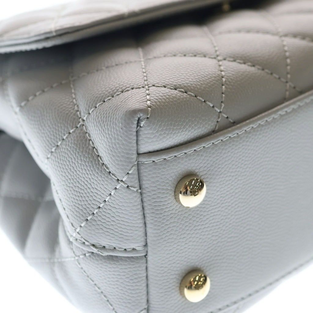 CHANEL(シャネル) マトラッセ ココハンドル24 2WAY ショルダー ハンドバッグ キャビアスキン レザー ゴールド金具 グレー プレート レディース