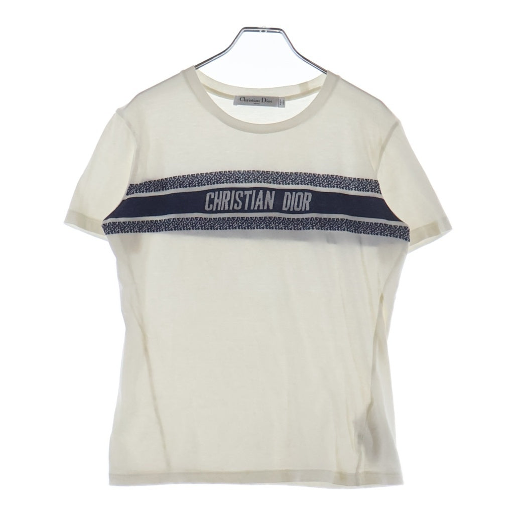 Christian Dior(クリスチャンディオール) シグネチャーバンド ロゴ Tシャツ ホワイト×ネイビー コットン #XS 143T04A4043 レディース
