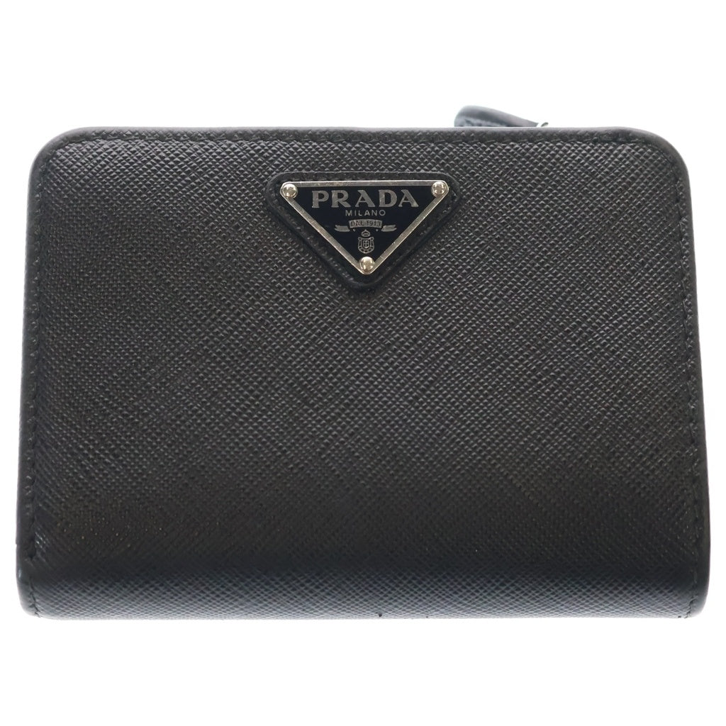 PRADA(プラダ) サフィアーノ トライアングルロゴ レザー 二つ折り財布 コンパクトウォレット 1ML018 ブラック
