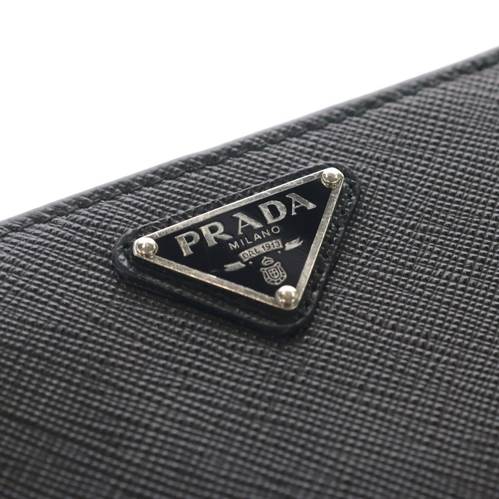 PRADA(プラダ) サフィアーノ トライアングルロゴ レザー 二つ折り財布 コンパクトウォレット 1ML018 ブラック