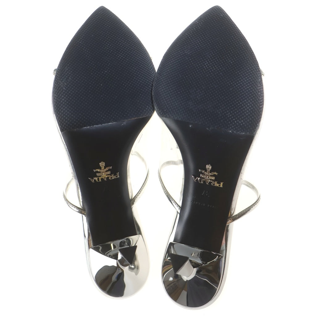 PRADA(プラダ) オープントゥ ヒール ミュール クリア×シルバー #37 1XX635 レディース