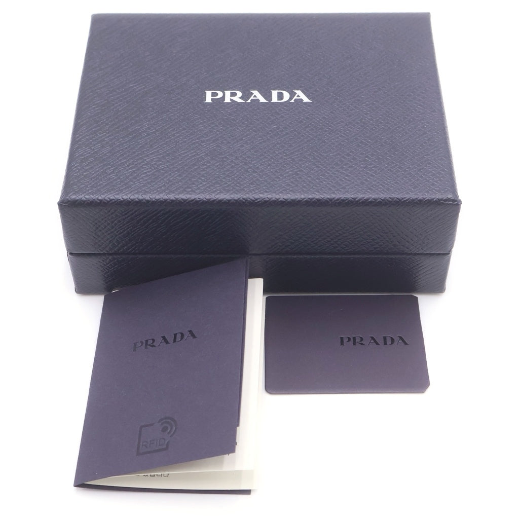 PRADA(プラダ) トライアングルモチーフ 三つ折り財布 コンパクトウォレット コインケース ブラック カーフスキン 1ML018 ゴールド金具 レディース