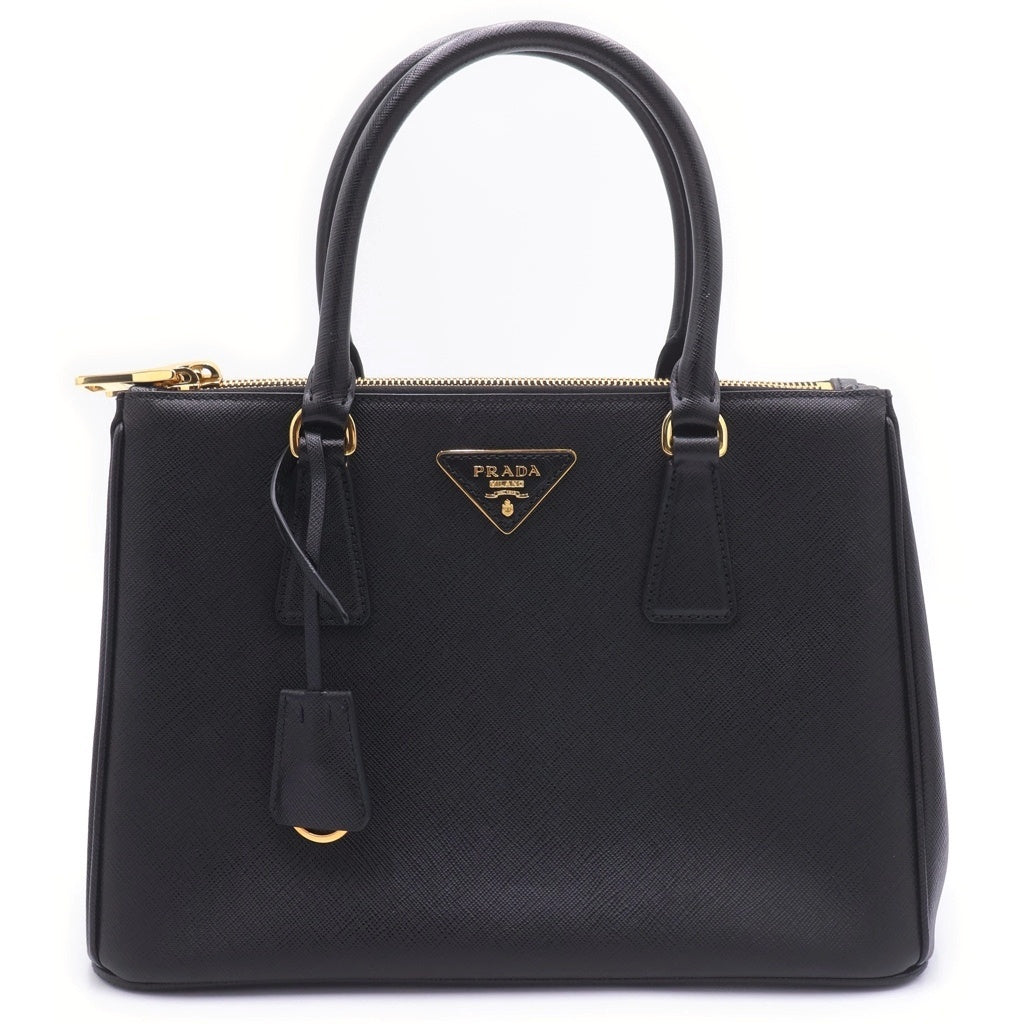 PRADA(プラダ) サフィアーノ ガレリア トライアングルロゴ レザー ゴールド金具 ハンドバッグ 1BA863 ブラック レディース