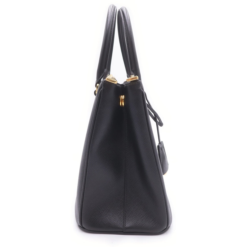 PRADA(プラダ) サフィアーノ ガレリア トライアングルロゴ レザー ゴールド金具 ハンドバッグ 1BA863 ブラック レディース