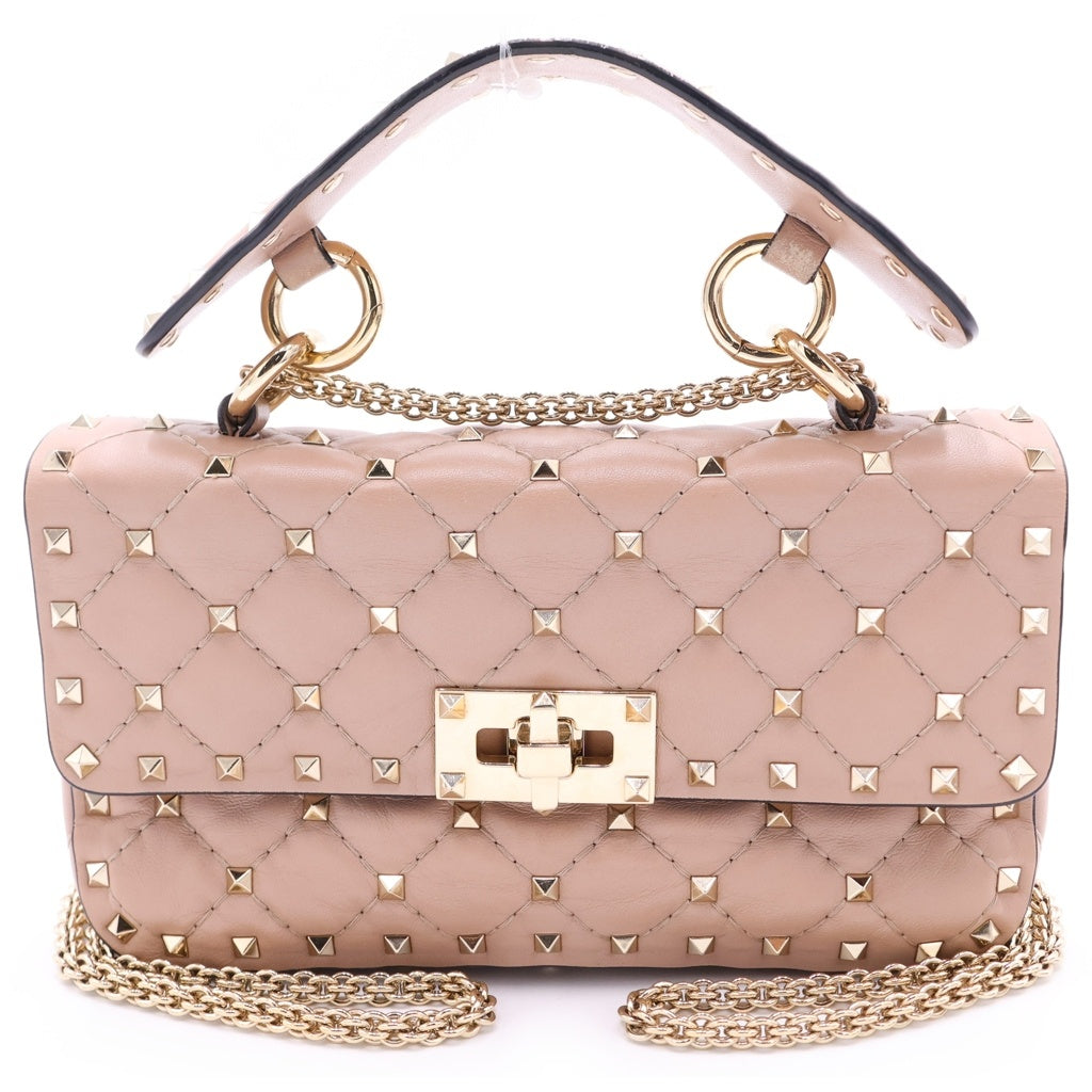 VALENTINO(ヴァレンティノ) ロックスタッズ スパイク レザー 3WAY チェーン ショルダーバッグ ハンドバッグ W2B0123 ピンクベージュ レディース