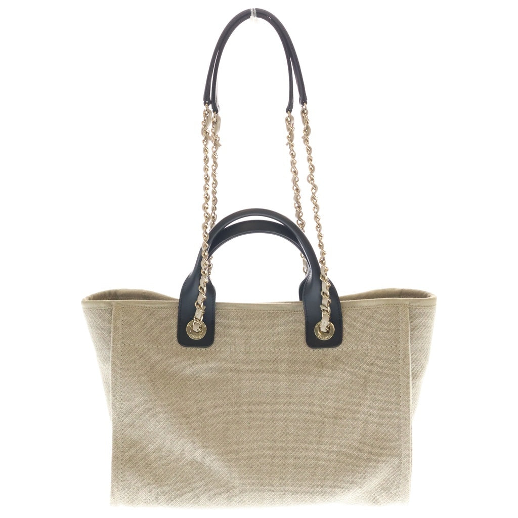 CHANEL(シャネル) ドーヴィルMM キャンバス×レザー ゴールド金具 2WAY ハンドバッグ チェーン トートバッグ AS3257 ベージュ/ブラック レディース
