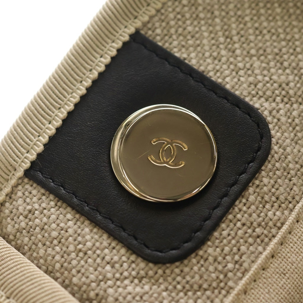 CHANEL(シャネル) ドーヴィルMM キャンバス×レザー ゴールド金具 2WAY ハンドバッグ チェーン トートバッグ AS3257 ベージュ/ブラック レディース