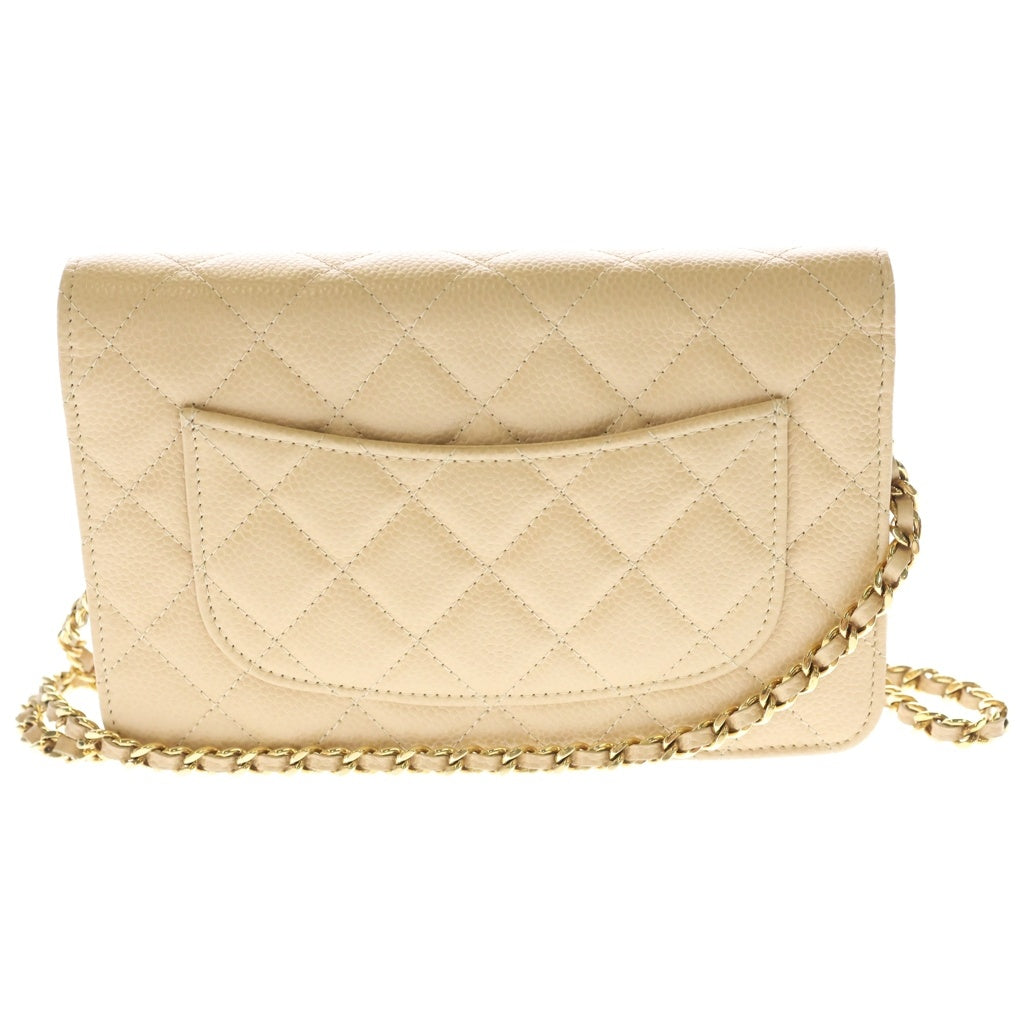 CHANEL(シャネル) マトラッセ ココマーク キャビアスキン ゴールド金具 チェーンウォレット ショルダーバッグ AP0250 プレート ベージュ レディース