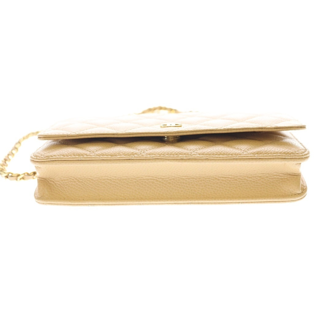 CHANEL(シャネル) マトラッセ ココマーク キャビアスキン ゴールド金具 チェーンウォレット ショルダーバッグ AP0250 プレート ベージュ レディース
