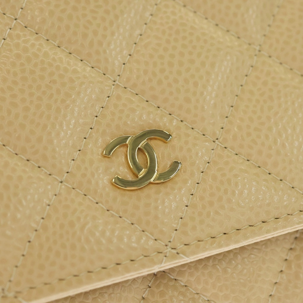 CHANEL(シャネル) マトラッセ ココマーク キャビアスキン ゴールド金具 チェーンウォレット ショルダーバッグ AP0250 プレート ベージュ レディース