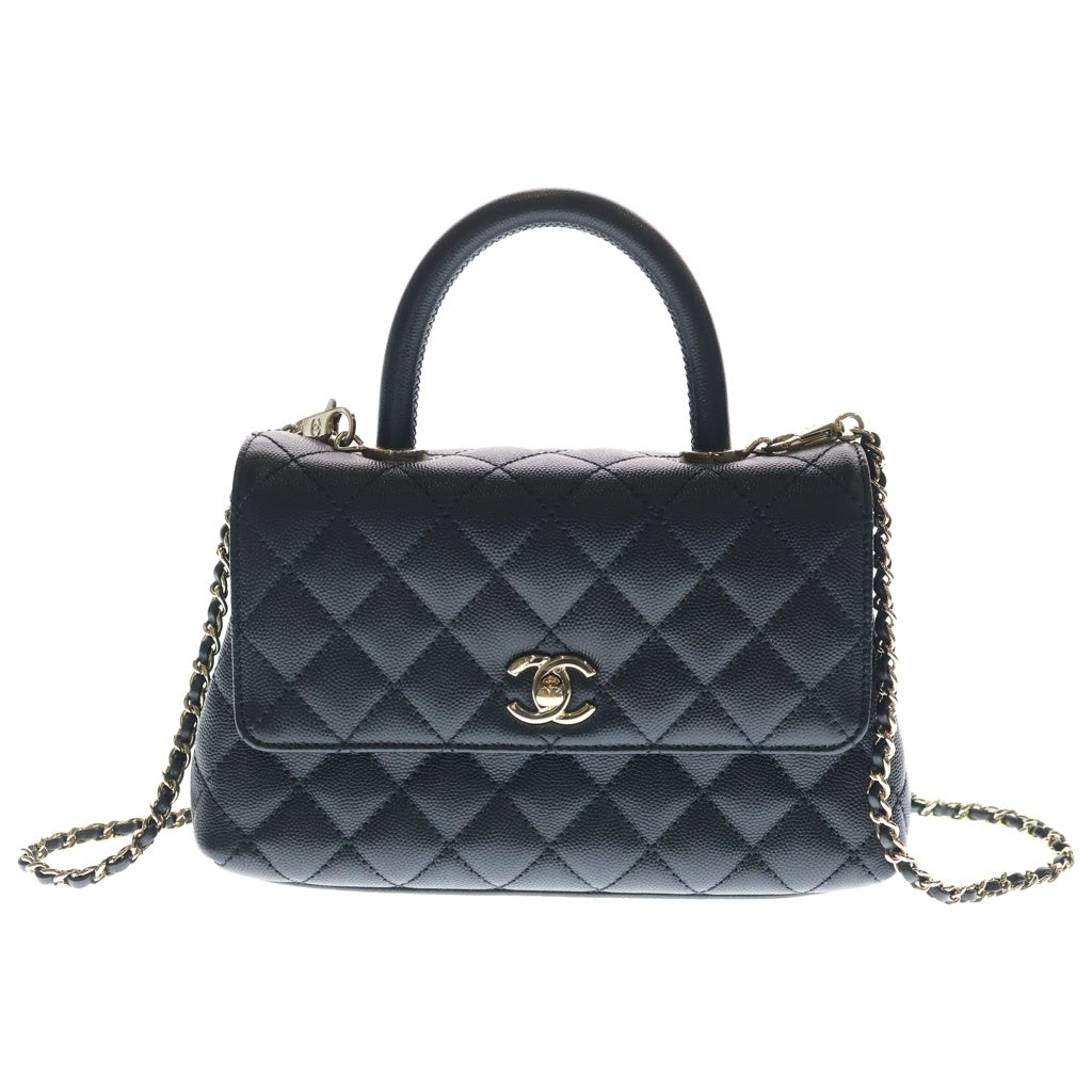 CHANEL(シャネル) ココハンドル24 XS キャビアスキン ゴールド金具 2WAY ハンドバッグ ショルダーバッグ A92990 ブラック レディース