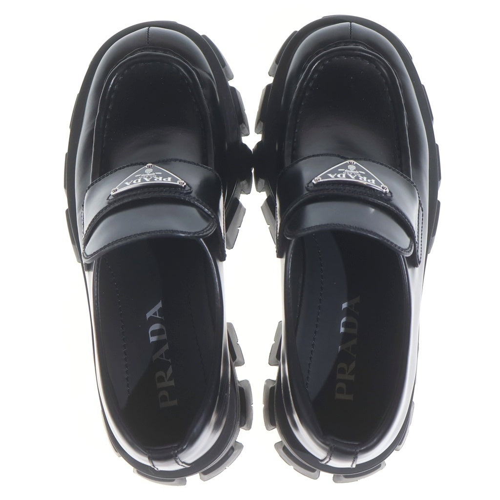 PRADA(プラダ) モノリス トライアングルロゴプレート レザーローファー プラットフォーム 革靴 ブラック 1D649M レディース