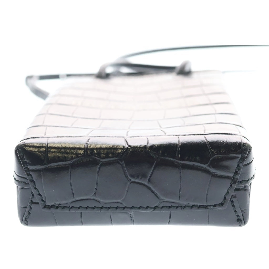 BALENCIAGA(バレンシアガ) ショッピング フォンホルダー クロコ型押し エンボス レザー 2WAY ハンド ショルダーバッグ ブラック 593826 レディース