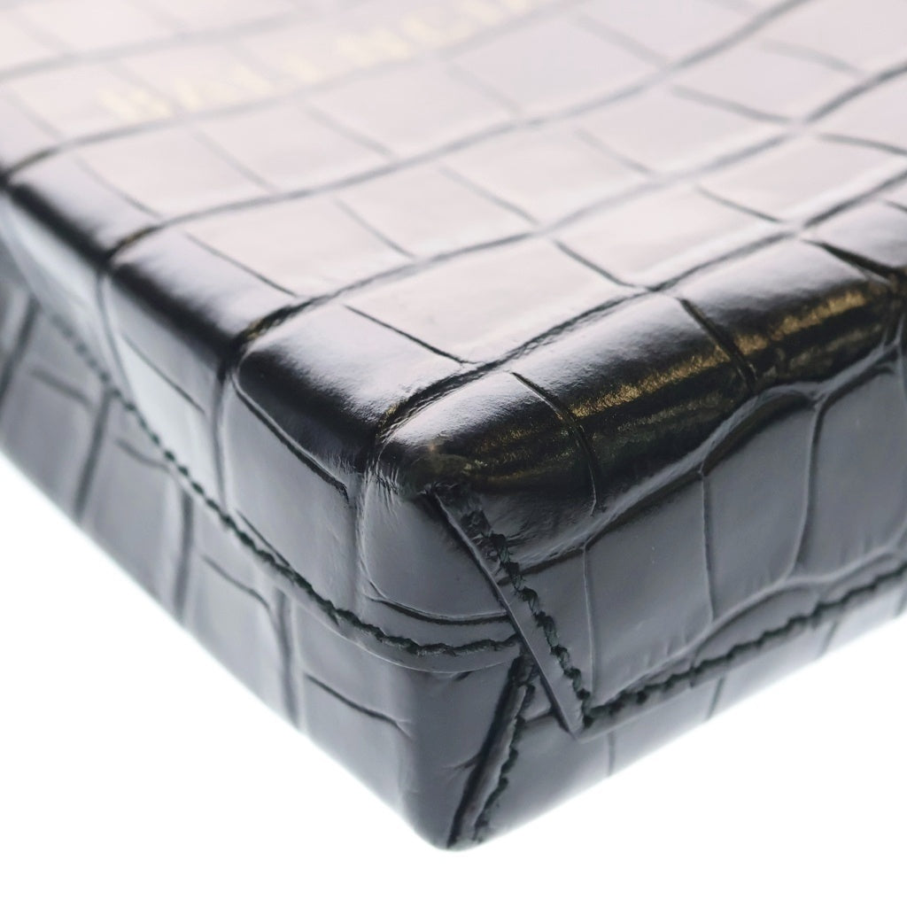BALENCIAGA(バレンシアガ) ショッピング フォンホルダー クロコ型押し エンボス レザー 2WAY ハンド ショルダーバッグ ブラック 593826 レディース