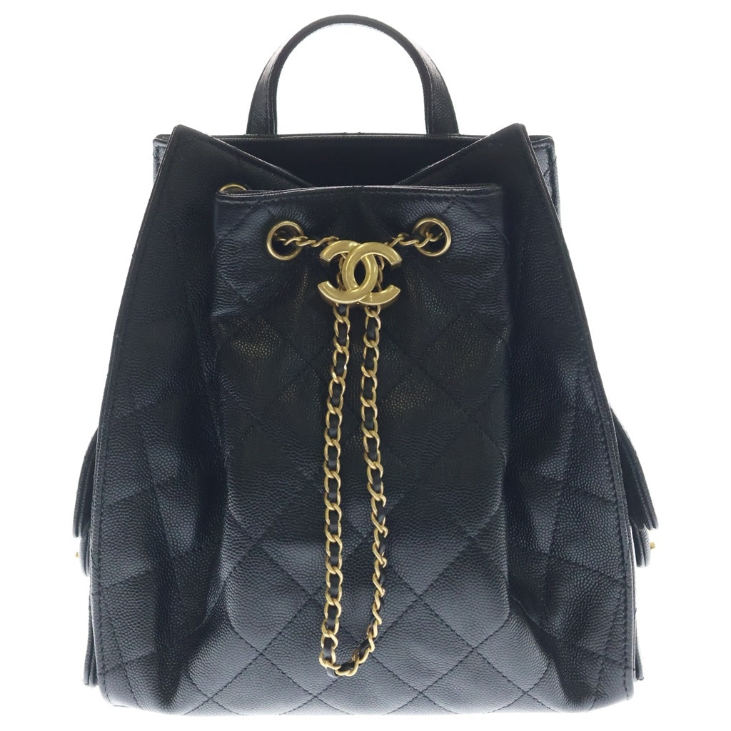 CHANEL(シャネル) シャネル25 ミディアム キャビアスキン レザー リュックサック バックパック ゴールド金具 ブラック プレート AS5600 レディース